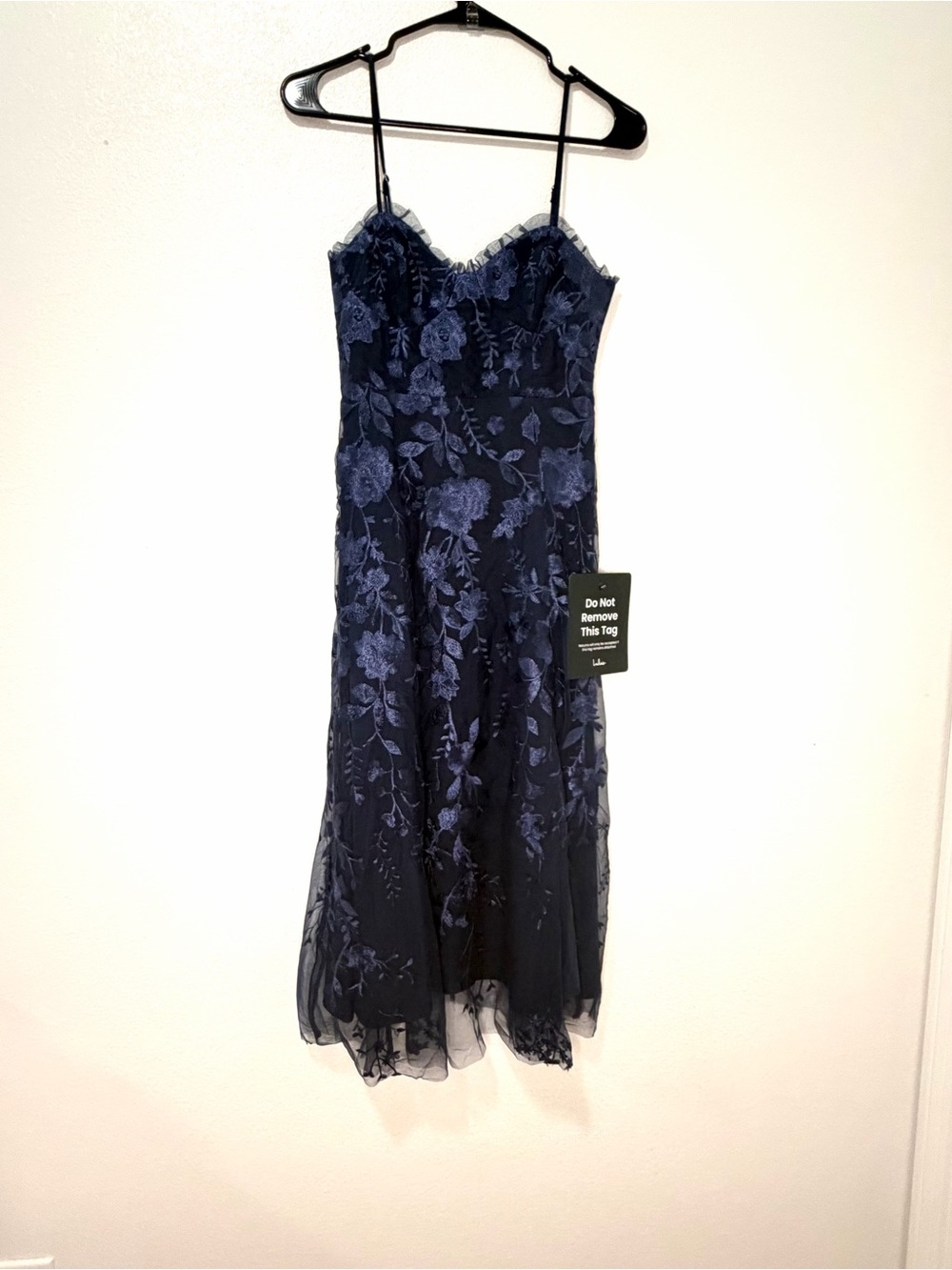 NWT Lulu’s Elegant Navy Blue Floral Embroidered Dress - Wedding Guest